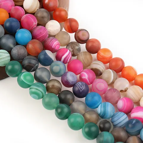 Natural Frosted Striped Agate Loose Beads Matte Silk Agate Round Beads For DIY Jewelry Making Necklaces Bracelets Accessories