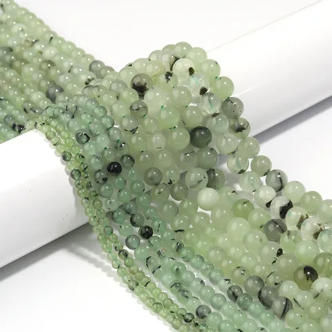 Cuentas Sueltas de Ágata Prehnita Natural para la Fabricación de Joyería Cuentas de Piedra Redonda Verde Pulida Accesorios de Bricolaje
