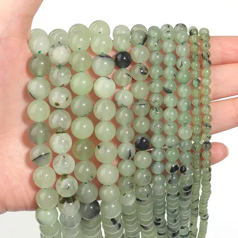 Cuentas Sueltas de Ágata Prehnita Natural para la Fabricación de Joyería Cuentas de Piedra Redonda Verde Pulida Accesorios de Bricolaje