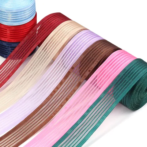 Ruban Transparent en Maille Rayée pour Boîte à Fleurs Emballage Cadeau Noeuds Cheveux Artisanat Bricolage Accessoires