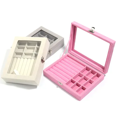 Samt Schmuckschatulle Mit Transparentem Deckel Schmuck Organizer Box Für Ringe Ohrringe Halsketten Armband Display Aufbewahrungsbox