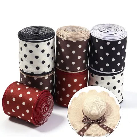 Nastro in Satèn a Pois per Fiocchi Fai Da Te Accessori Fermagli Capelli Cappello Pescatore Cappello Paglia Decorazione Abbigliamento Borsa
