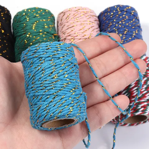 Hand-Woven Two-Tone Gold Silk Cotton Rope DIY Craft Gift Wrapping String Christmas Decorative Tag Cord Binding Line