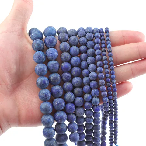 Natural Lapis Lazuli Loose Beads Round Polished Matte Stone Beads For Jewelry Making DIY Bracelets Necklaces Blue Gemstone Beads String