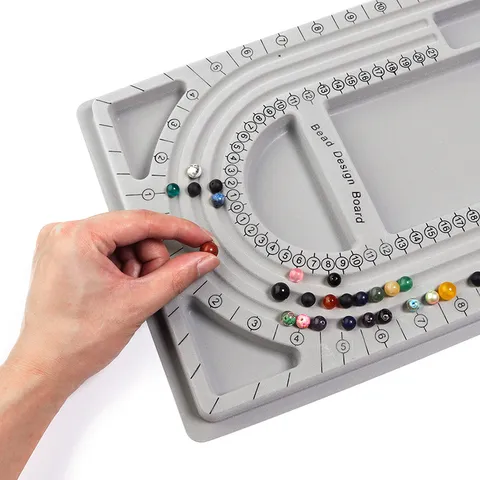 Gray Flocked Plastic Bead Design Board Bracelet Necklace Measuring Tray DIY Jewelry Making Craft Organizing Measurement Tool