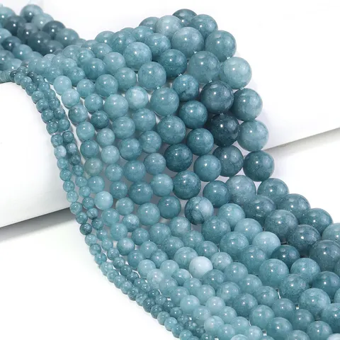 Cuentas de Piedra Natural Aguamarina Oscura Azul Blanco Turquesa Redondas Disco Cuentas Sueltas para Fabricación de Joyas DIY Pulsera Collar Pendientes Accesorio