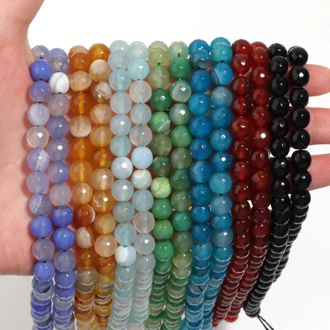 Faceted Natural Agate Loose Beads For DIY Necklace Bracelet Making Semi-Finished Strand Round Stone Beads Small Jewelry Accessory