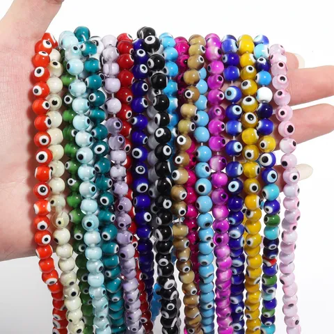 Multicolor Millefiori Lampwork Glass Beads Evil Eye Round Loose Beads Strand DIY Necklace Bracelet Jewelry Making Materials