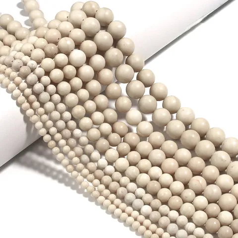 Natural White Fossil Round Beads For Jewelry Making DIY Bracelet Earring Accessory Polished Stone Bead Minimalist Style