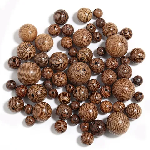 Perles en Vrac en Bois de Wengé Africain et Bois de Rose du Myanmar Rondes Perforées DIY Création de Bijoux Perles Intercalaires pour Bracelets Colliers