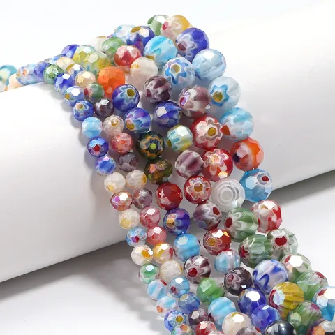 Faceted Millefiori Lampwork Beads Sunflower Pattern Colorful Glass Spacer Beads For DIY Jewelry Making Bracelet Necklace Accessories