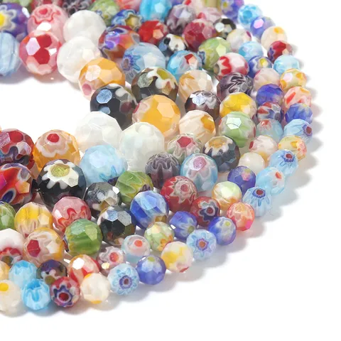 Faceted Millefiori Lampwork Beads Sunflower Pattern Colorful Glass Spacer Beads For DIY Jewelry Making Bracelet Necklace Accessories