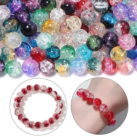 Two-Tone Ice Crackle Glass Round Beads Floral Pattern DIY Jewelry Spacer Beads For Necklace Bracelet Earrings Hairpin Handmade Accessories