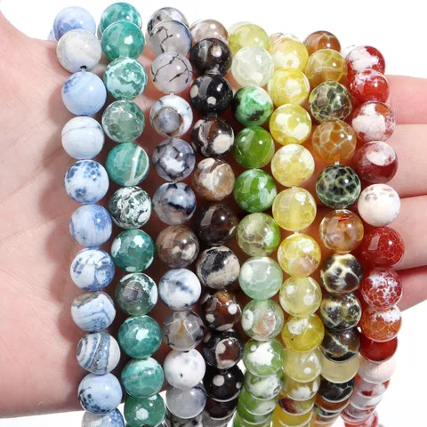 Perline di Agata Naturale della Fiamma Serie Pianeta Perline di Pietra Sfuse Rotonde per Produzione di Braccialetti Collane Fai da Te