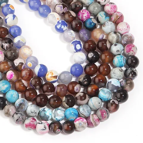 Perline di Agata Naturale della Fiamma Serie Pianeta Perline di Pietra Sfuse Rotonde per Produzione di Braccialetti Collane Fai da Te