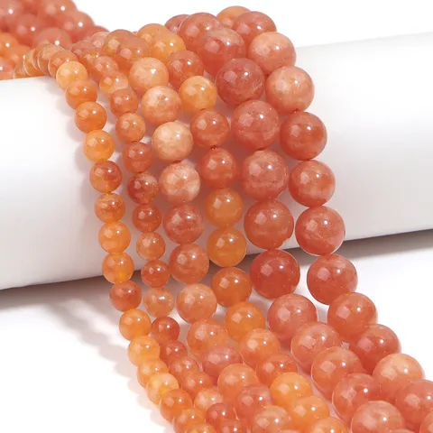 Natural Orange Sunstone Round Beads Strand For DIY Jewelry Making Necklaces Bracelets Earring Smooth Polished Loose Stone Beads