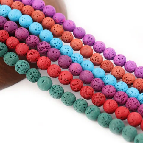 Natural Colored Lava Stone Beads Volcanic Rock Round Loose Beads For DIY Jewelry Making Bracelet Necklace Craft Accessories