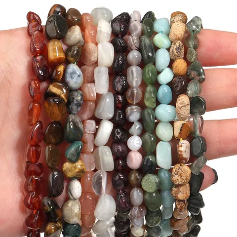 Perles Mobiles en Pierre Naturelle Agate Cristal Ovale Irrégulier Poli Percé Fil pour Fabrication de Bijoux DIY Bracelet Collier Composants Vente en Gros