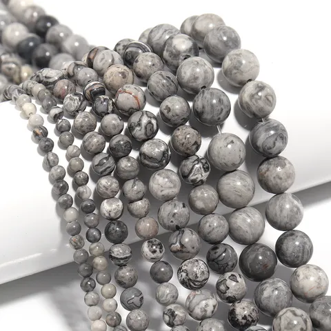 Natural Map Stone Loose Beads Round Polished Matte Loose Gemstone Spacer Beads For DIY Handmade Bracelet Necklace Jewelry Making