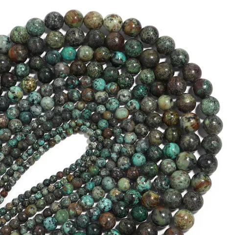 Natural Stone African Turquoise Round Loose Beads Polished Stone Beads For DIY Jewelry Making Bracelet Necklace Accessories