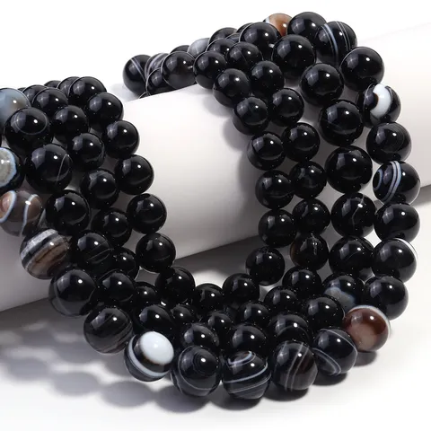 Natural Stone Black Striped Agate Loose Beads Polished Round Onyx Beads For Diy Jewelry Making Accessories Wholesale