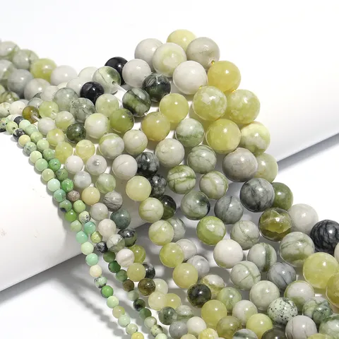 Natural Australian Jade Round Loose Beads Polished Green White Stone Beads For DIY Jewelry Bracelet Making Findings Materials