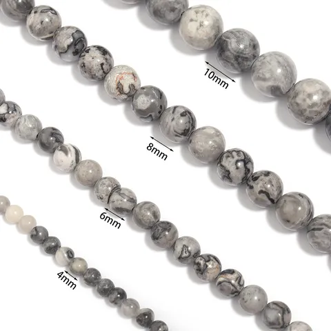Natural Map Stone Loose Beads Round Polished Matte Loose Gemstone Spacer Beads For DIY Handmade Bracelet Necklace Jewelry Making