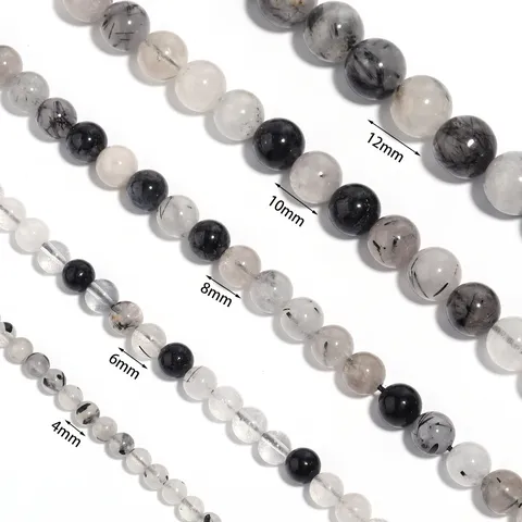 Natürliche Schwarze Rutilquarz Lose Perlen Runde Glatte Kristallstein Perlen Für DIY Armband Halskette Schmuckherstellung