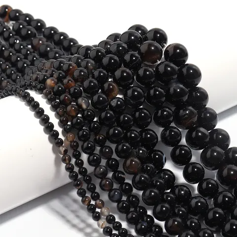 Natural Black Agate Beads For Jewelry Making DIY Bracelet Necklace Accessories Polished Round Gemstone Loose Beads Strand