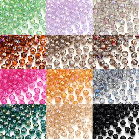 Cuentas de Vidrio de Cristal Redondas Facetadas Para Hacer Joyas Pulsera Collar Bricolaje Cuentas Sueltas Perforadas Para Manualidades