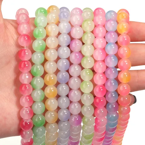 Zweifarbige Einbrennlack Glasperlen DIY Schmuckherstellung Zubehör Farbverlauf Runde Glas Lava Perlen Für Halskette Armband Schlüsselanhänger