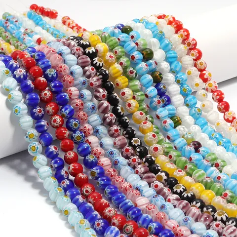 Perline di Vetro Millefiori Fatte a Mano Motivo Floreale Colorato Perle Rotonde a Lume per Creazione di Gioielli Fai-Da-Te Bracciale Collana Accessori