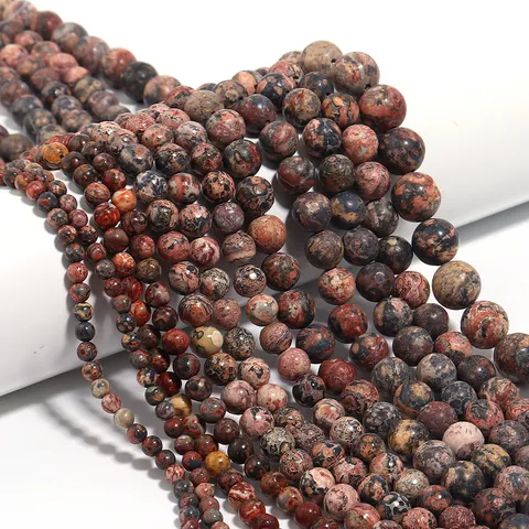 Natuurlijke Rode Luipaardhuid Jaspis Steen Ronde Losse Kralen Halfafgewerkte Streng Glad Gepolijste Minerale Edelsteen Tussenkralen Voor DIY Sieraden Maken Armband Ketting Ambachten