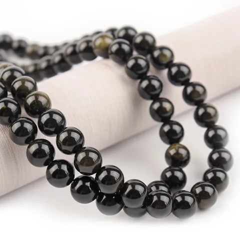 Natuurlijke Gouden Obsidiaan Ronde Losse Kralen Gepolijste Steen Tussenkralen Voor DIY Sieraden Maken Armband Ketting Accessoires