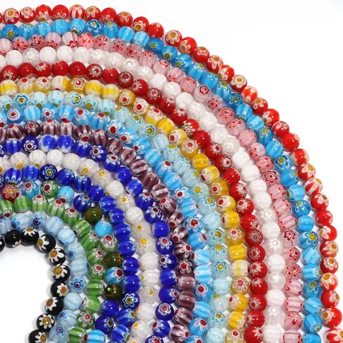 Perline di Vetro Millefiori Fatte a Mano Motivo Floreale Colorato Perle Rotonde a Lume per Creazione di Gioielli Fai-Da-Te Bracciale Collana Accessori