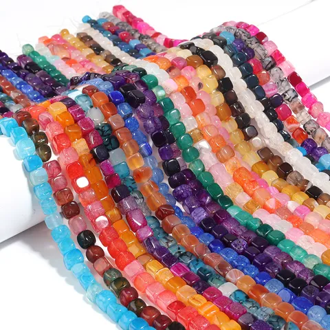 Square Dragon Vein Agate Stone Beads For DIY Jewelry Making Bracelet Necklace Accessories Polished Natural Stone Beads