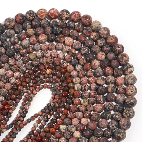 Natuurlijke Rode Luipaardhuid Jaspis Steen Ronde Losse Kralen Halfafgewerkte Streng Glad Gepolijste Minerale Edelsteen Tussenkralen Voor DIY Sieraden Maken Armband Ketting Ambachten
