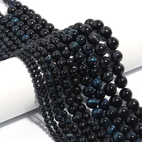 Natural Dark Blue Tiger Eye Stone Round Loose Beads Polished Gemstone Drilled Beads For DIY Jewelry Making Bracelet Necklace Accessories