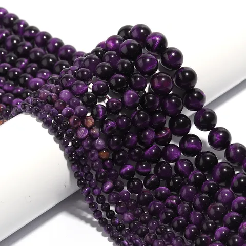 Natürliche Lila Tigerauge Lose Perlen Polierte Runde Glatte Edelsteinstrang Für Handgemachten Schmuck Machen Handwerk DIY Armband Kette Zubehör