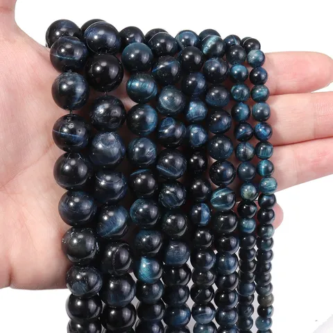 Natural Dark Blue Tiger Eye Stone Round Loose Beads Polished Gemstone Drilled Beads For DIY Jewelry Making Bracelet Necklace Accessories