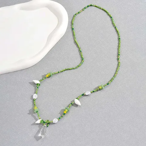Boho Grün Perlen Muschel Kristall Taillenkette Damen Kreativ Blume Elastisch Körperkette Für Strand Urlaub Party Körperschmuck