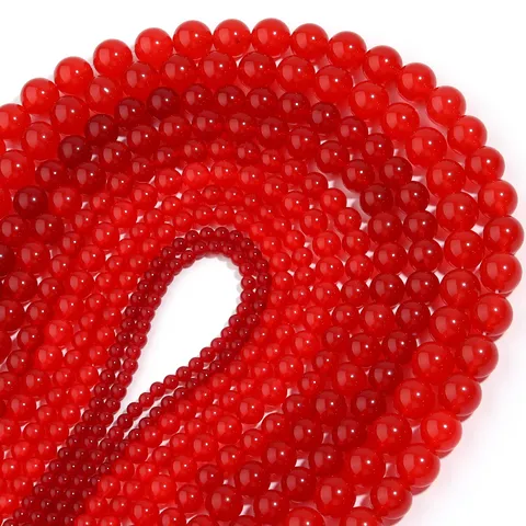 Perles Enfilées de Calcédoine Rouge Naturelle Fil d'une Pierre Semi-Précieuse Percée Ronde Pour Fabrication de Bijoux DIY Bracelet Collier Artisanat