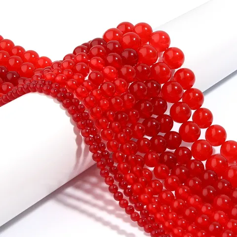 Perles Enfilées de Calcédoine Rouge Naturelle Fil d'une Pierre Semi-Précieuse Percée Ronde Pour Fabrication de Bijoux DIY Bracelet Collier Artisanat