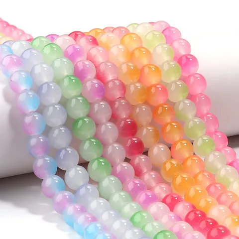 Zweifarbige Einbrennlack Glasperlen DIY Schmuckherstellung Zubehör Farbverlauf Runde Glas Lava Perlen Für Halskette Armband Schlüsselanhänger