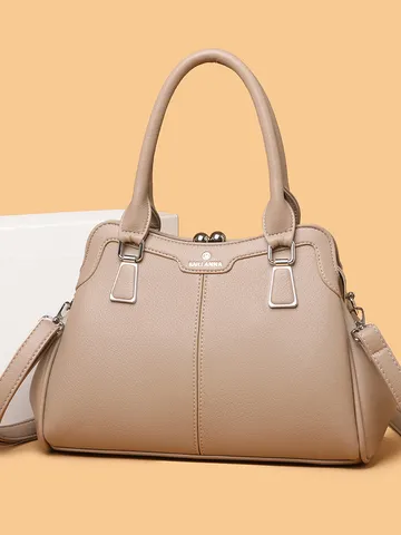 Women's Fashion Solid Color Embossed PU Leather Boston Shoulder Crossbody Bag Casual Top Handle Handbag