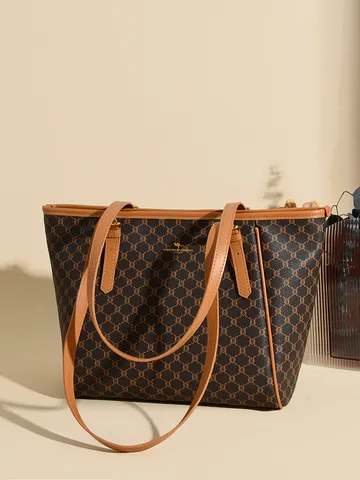 Women Large Capacity Tote Bag PU Leather Fashion Commuter Shoulder Bag Casual Top Handle Handbag Chic Shopper Bag