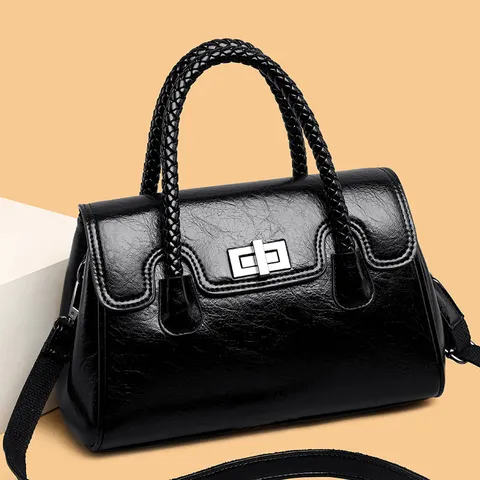 Luxury Vintage Crocodile Pattern PU Leather Women Handbag Stylish Woven Handle Crossbody Shoulder Bag With Lock