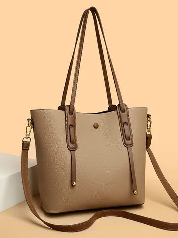 Large Capacity PU Leather Tote Bag For Women Simple Fashion Casual Shoulder Crossbody Bag Daily Commuter Handbag