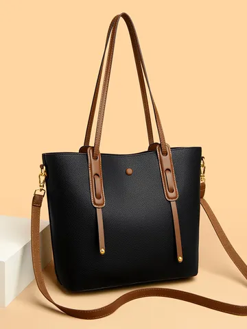 Large Capacity PU Leather Tote Bag For Women Simple Fashion Casual Shoulder Crossbody Bag Daily Commuter Handbag