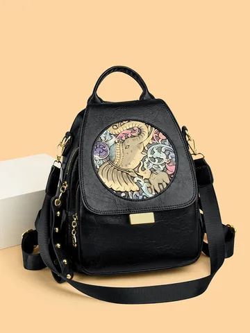 Women's PU Leather Embossed Backpack Large Capacity Casual Travel School Bag Multi-Functional Commute Daypack